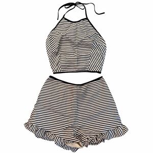 Do + Be Black & White Striped Halter Top & Shorts Set – Size S
